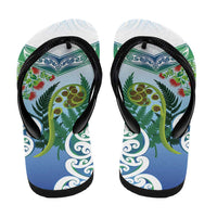 Aotearoa New Zealand Natural Plants Flip Flops Pohutukawa with Silver Ferns Koru Frond Maori Tattoos LT03 - Polynesian Pride