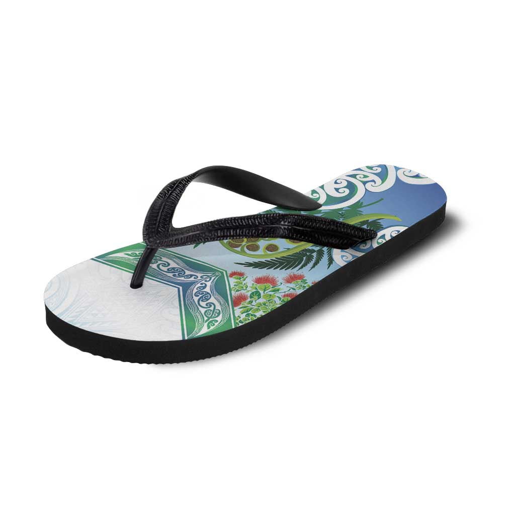 Aotearoa New Zealand Natural Plants Flip Flops Pohutukawa with Silver Ferns Koru Frond Maori Tattoos LT03 - Polynesian Pride