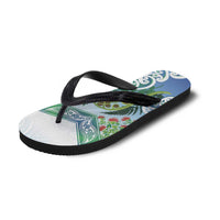 Aotearoa New Zealand Natural Plants Flip Flops Pohutukawa with Silver Ferns Koru Frond Maori Tattoos LT03 - Polynesian Pride