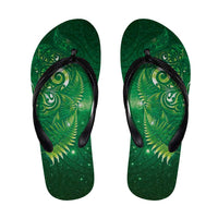 Aotearoa New Zealand New Year Flip Flops Tribal Koru Tattoo Green Galaxy Maori Silver Fern LT03 Green - Polynesian Pride