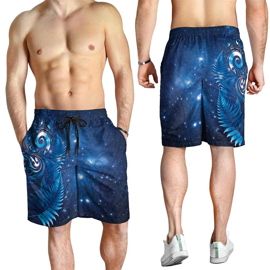 Aotearoa New Zealand New Year Shorts for Men Tribal Koru Tattoo Blue Galaxy Maori Silver Fern LT03 - Polynesian Pride