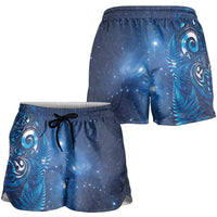 Aotearoa New Zealand New Year Shorts for Women Tribal Koru Tattoo Blue Galaxy Maori Silver Fern LT03 - Polynesian Pride