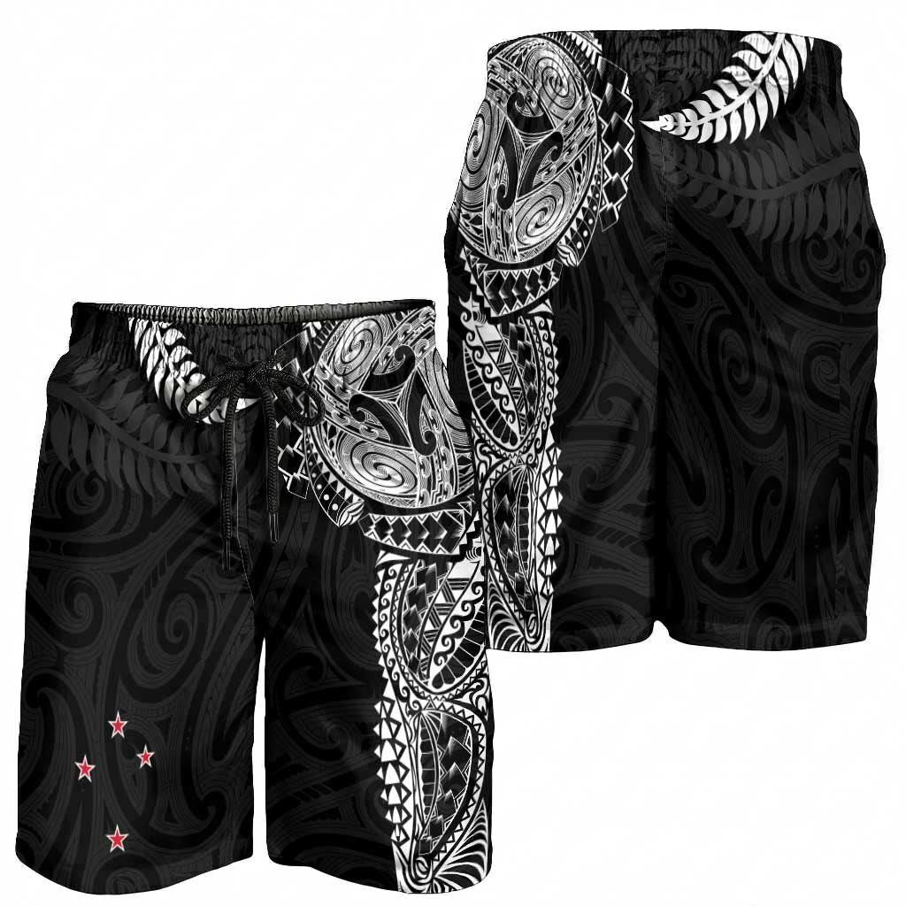 Aotearoa Volleyball Shorts for Men Silver Ferns and Maori Tribal Black