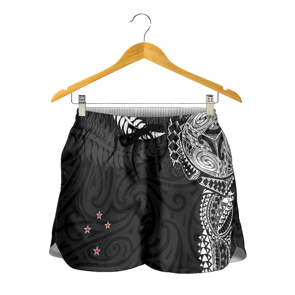 Aotearoa Volleyball Shorts for Women Silver Ferns and Maori Tribal Black LT03 - Polynesian Pride