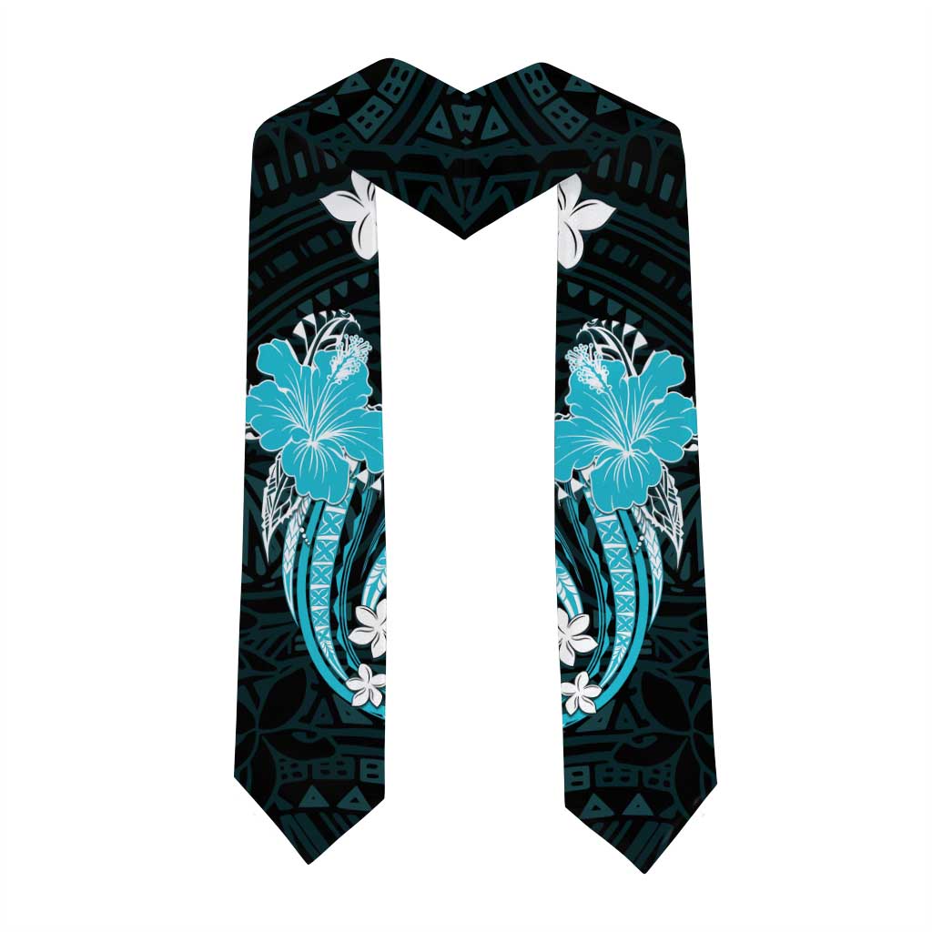 Aqua Polynesian Pattern With Tropical Flowers Graduation Stole