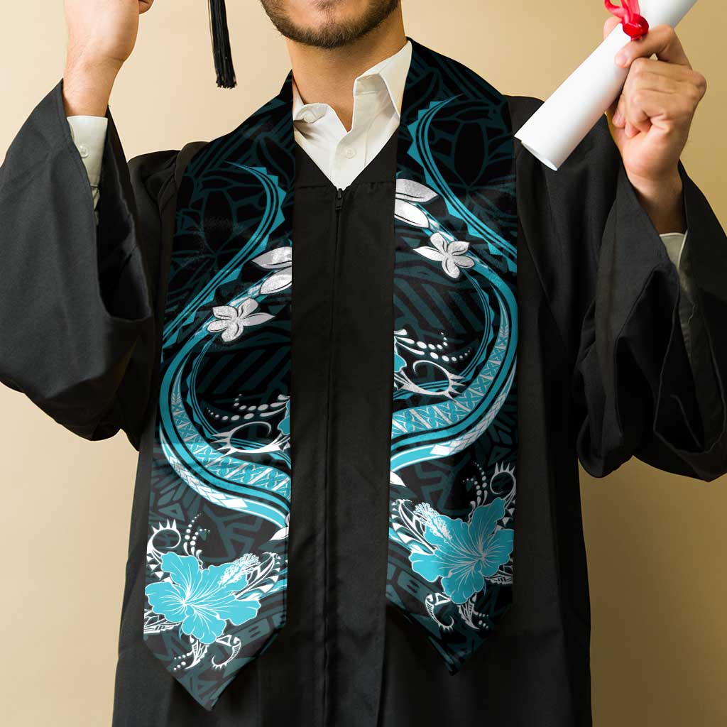 Aqua Polynesian Pattern With Tropical Flowers Graduation Stole LT05
