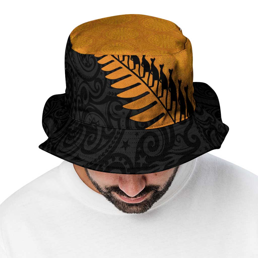 Australia New Zealand Rugby Bucket Hat Gold Aboriginal Wallabies and Maori Black Fern LT9 - Polynesian Pride