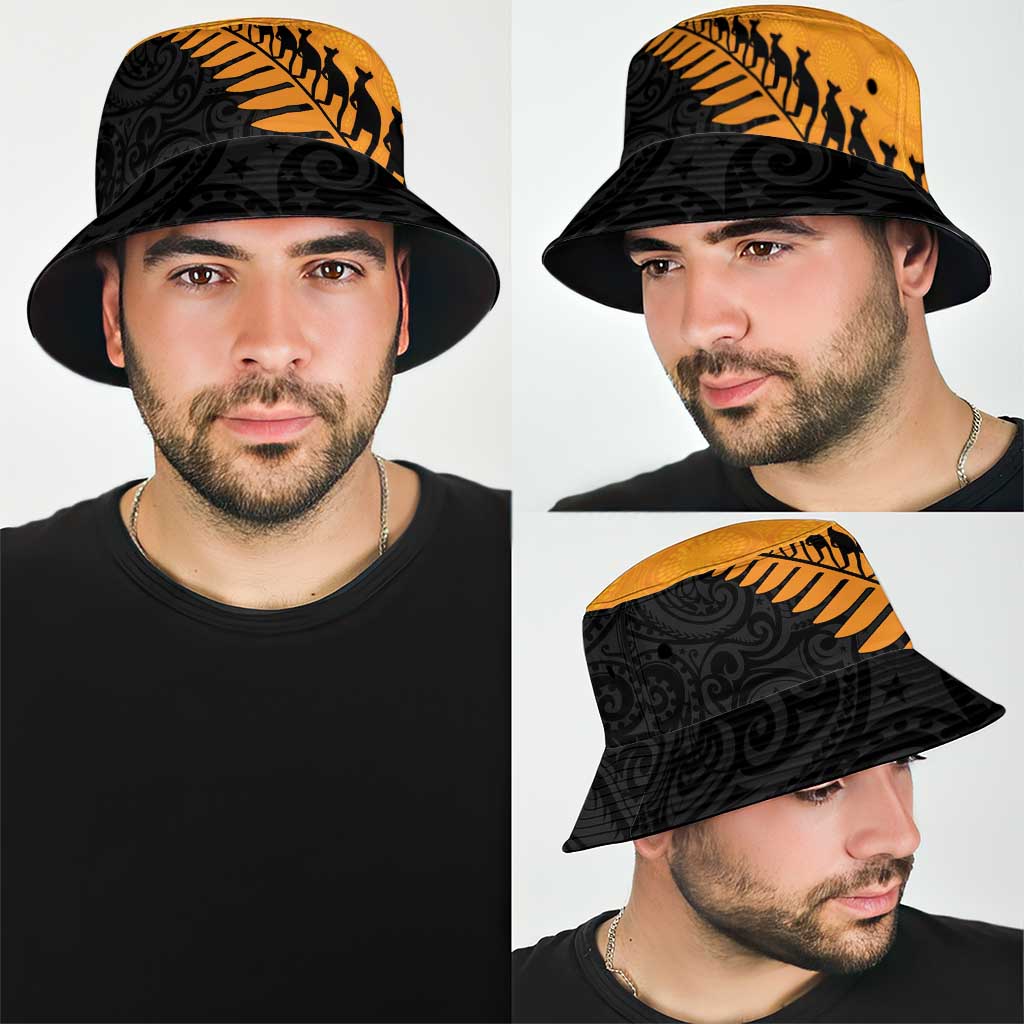 Australia New Zealand Rugby Bucket Hat Gold Aboriginal Wallabies and Maori Black Fern LT9 - Polynesian Pride