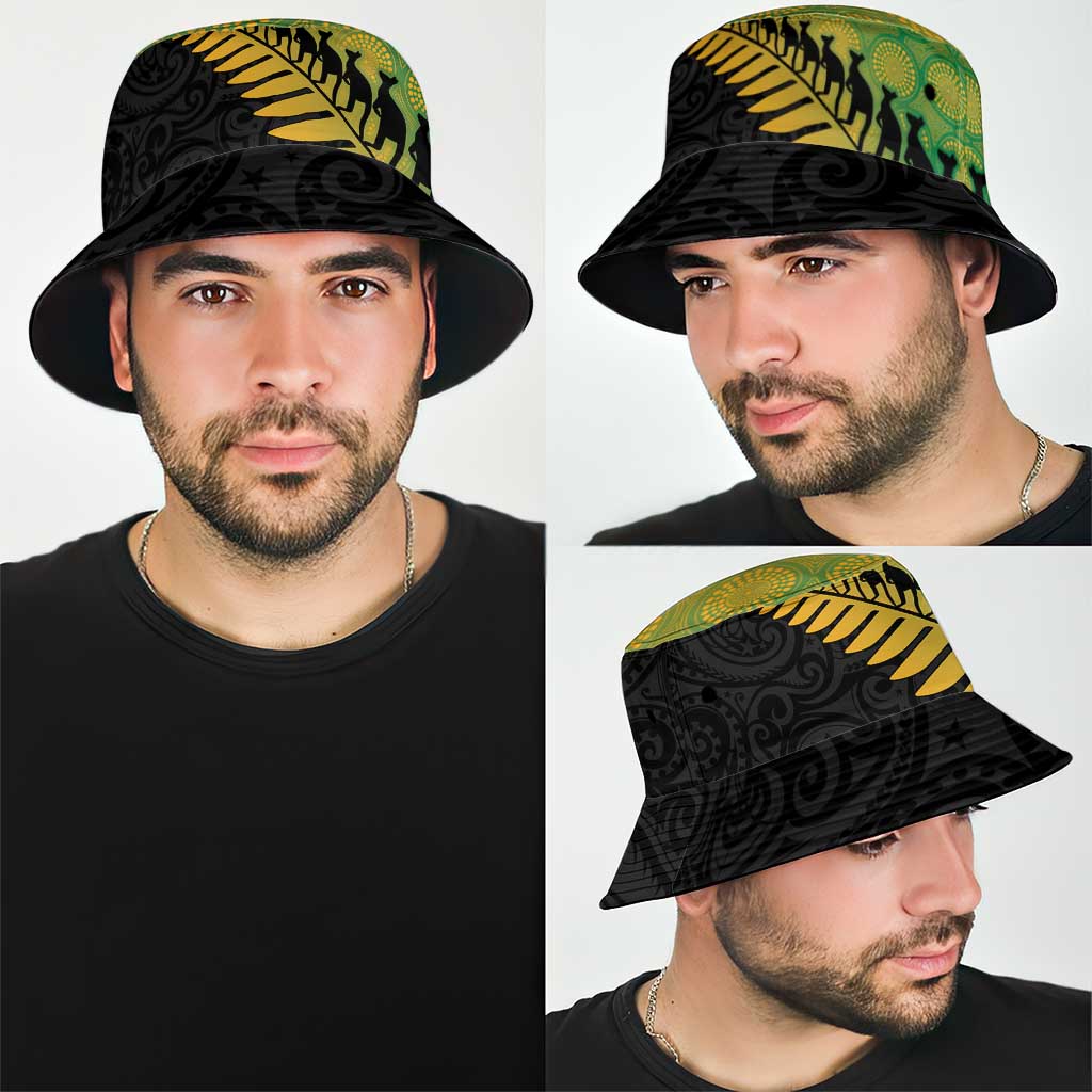 Australia New Zealand Rugby Bucket Hat Gradient Aboriginal Wallabies and Maori Black Fern - Polynesian Pride