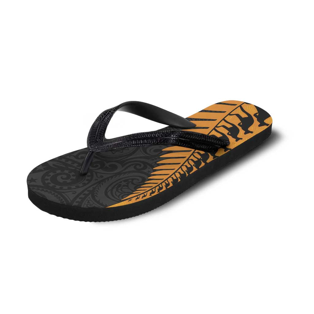 Australia New Zealand Rugby Flip Flops Gold Aboriginal Wallabies and Maori Black Fern LT9 - Polynesian Pride