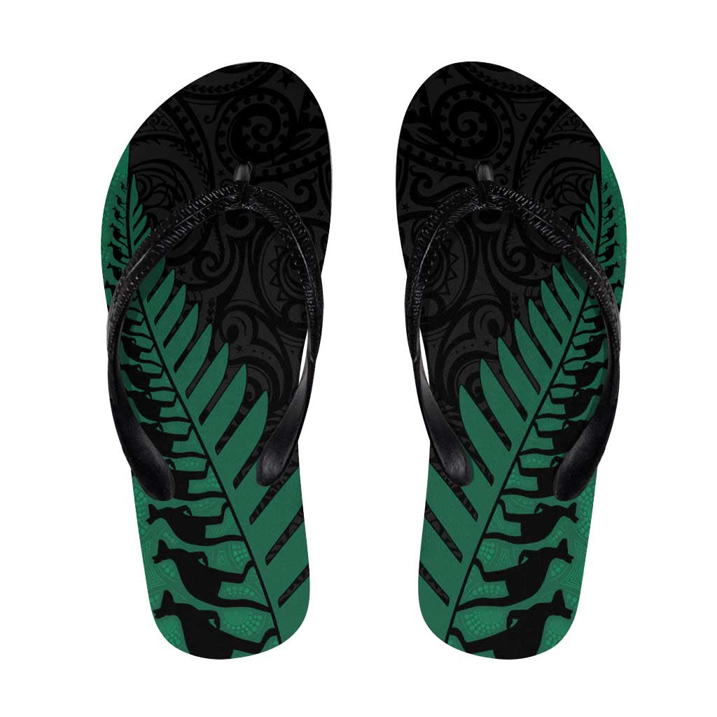 Australia New Zealand Rugby Flip Flops Green Aboriginal Wallabies and Maori Black Fern LT9 Green - Polynesian Pride