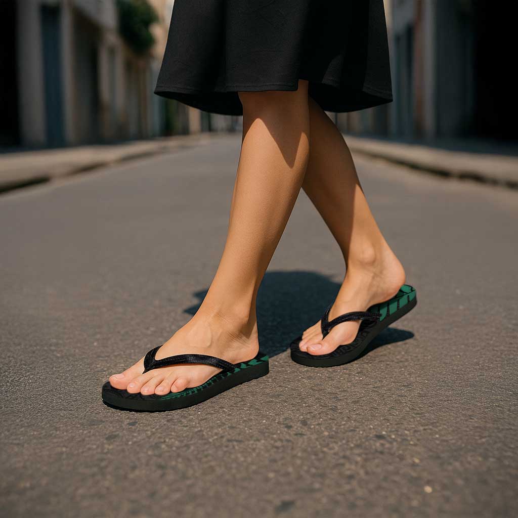 Australia New Zealand Rugby Flip Flops Green Aboriginal Wallabies and Maori Black Fern LT9 - Polynesian Pride