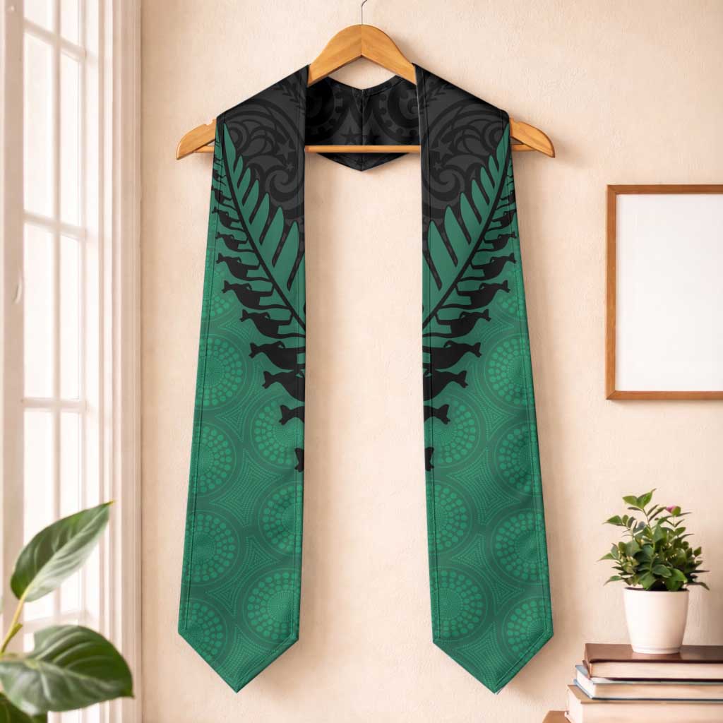 Australia New Zealand Rugby Graduation Stole Green Aboriginal Wallabies and Maori Black Fern LT9 One Size Green - Polynesian Pride