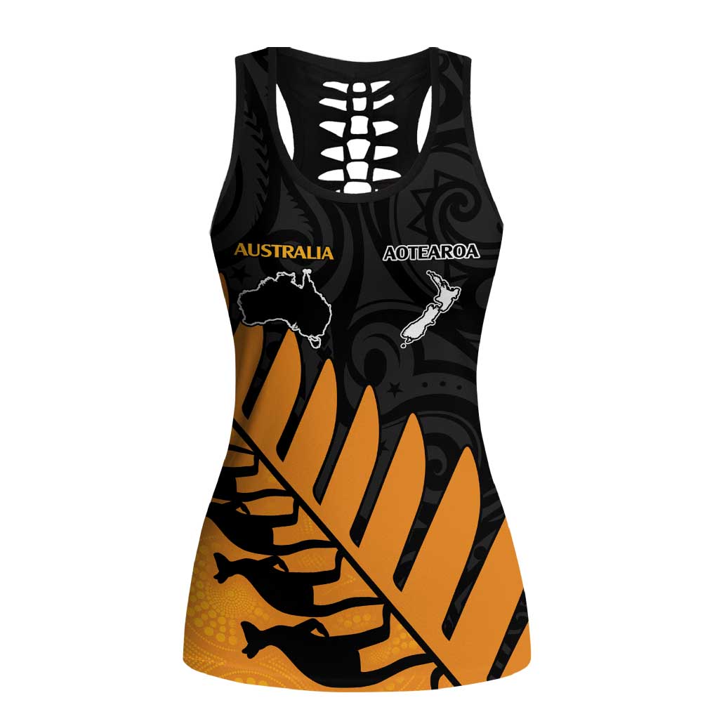 Australia New Zealand Rugby Hollow Tank Top Gold Aboriginal Wallabies and Maori Black Fern LT9 Female Gold - Polynesian Pride