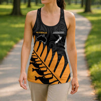 Australia New Zealand Rugby Hollow Tank Top Gold Aboriginal Wallabies and Maori Black Fern LT9 - Polynesian Pride