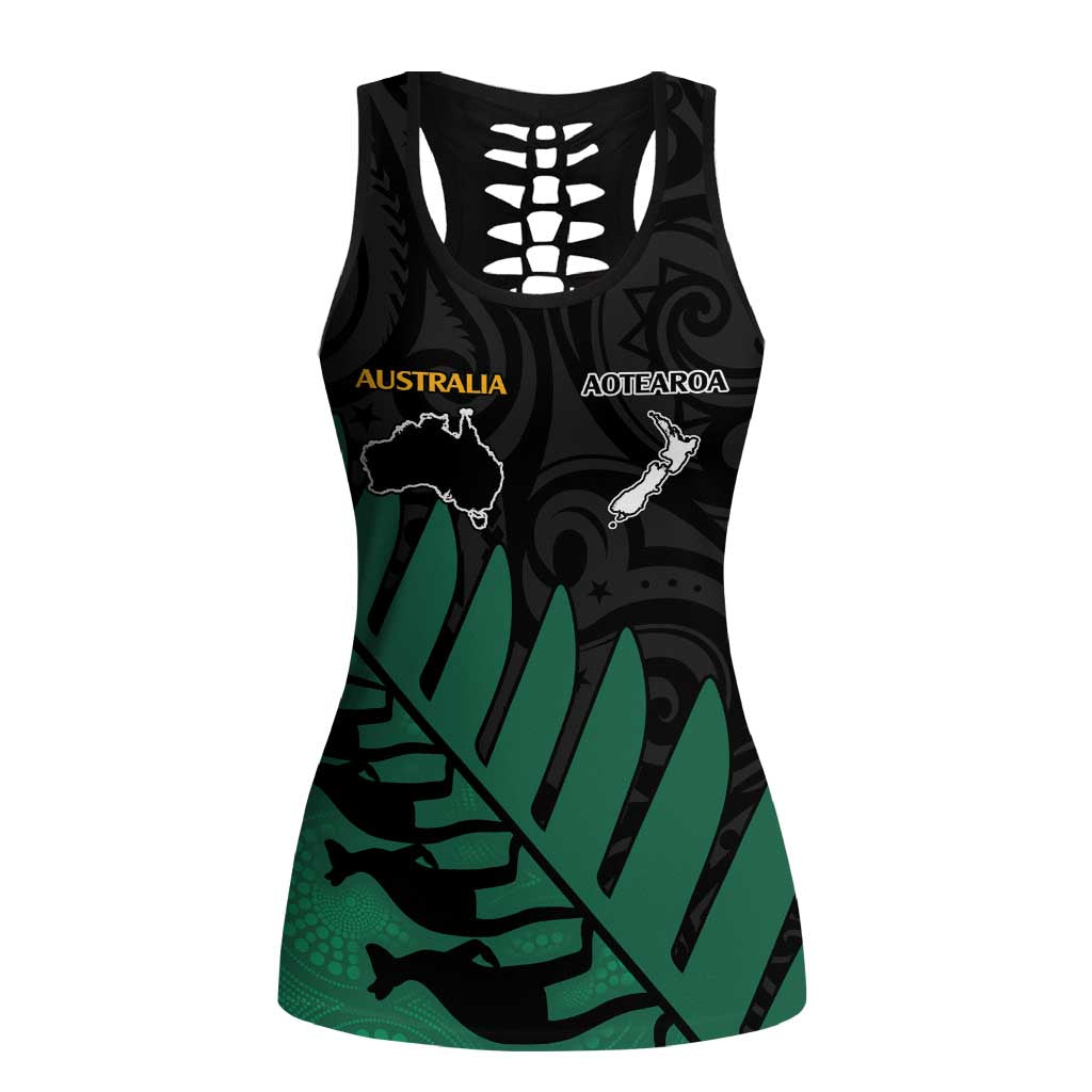 Australia New Zealand Rugby Hollow Tank Top Green Aboriginal Wallabies and Maori Black Fern LT9 Female Green - Polynesian Pride