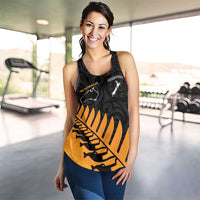Australia New Zealand Rugby Women Racerback Tank Gold Aboriginal Wallabies and Maori Black Fern LT9 - Polynesian Pride
