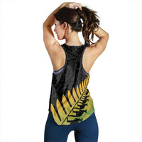 Australia New Zealand Rugby Women Racerback Tank Gradient Aboriginal Wallabies and Maori Black Fern LT9 - Polynesian Pride