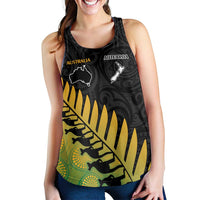 Australia New Zealand Rugby Women Racerback Tank Gradient Aboriginal Wallabies and Maori Black Fern LT9 - Polynesian Pride