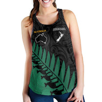 Australia New Zealand Rugby Women Racerback Tank Green Aboriginal Wallabies and Maori Black Fern LT9 - Polynesian Pride