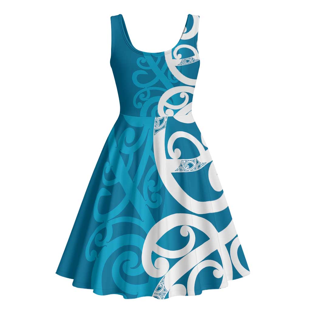 Azure Blue Maori Midi Dress Koru Kowhaiwhai