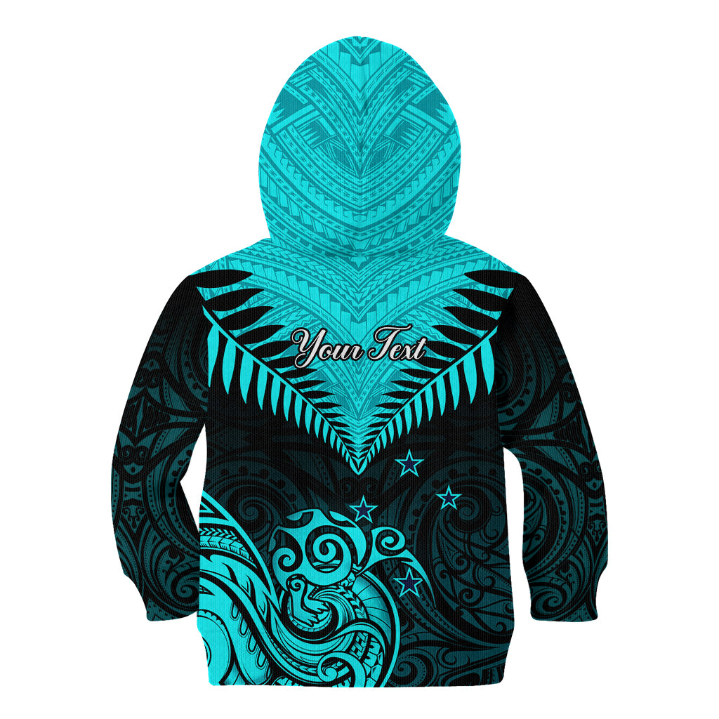 Personalised Aotearoa Kid Hoodie Maori Kiwi Turquoise Fern LT01