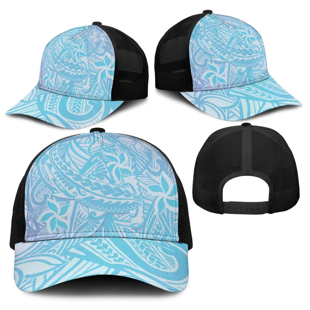 Baby Blue Gradient Polynesia Baseball Net Cap Hawaiian Tribal Hammerhead Shark Tattoo - Polynesian Pride