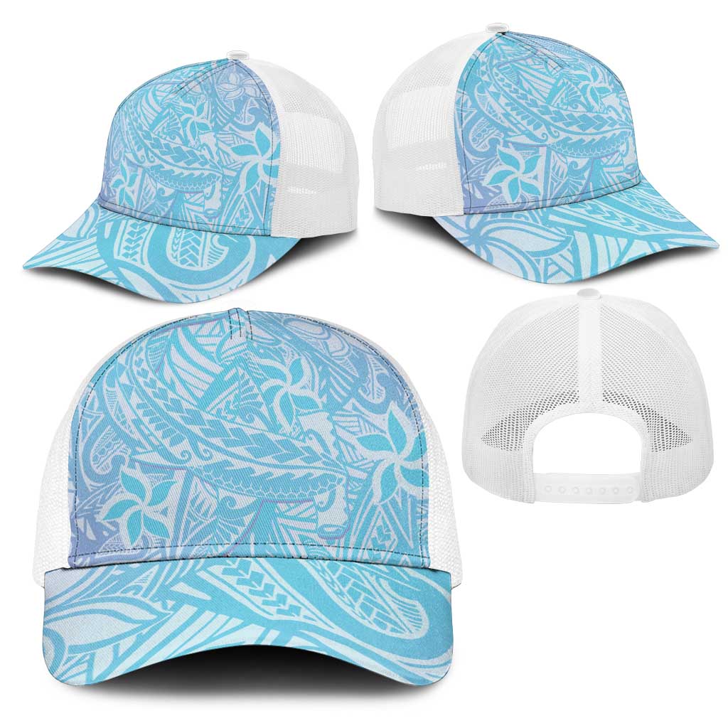 Baby Blue Gradient Polynesia Mesh Trucker Cap Hawaiian Tribal Hammerhead Shark Tattoo - Polynesian Pride