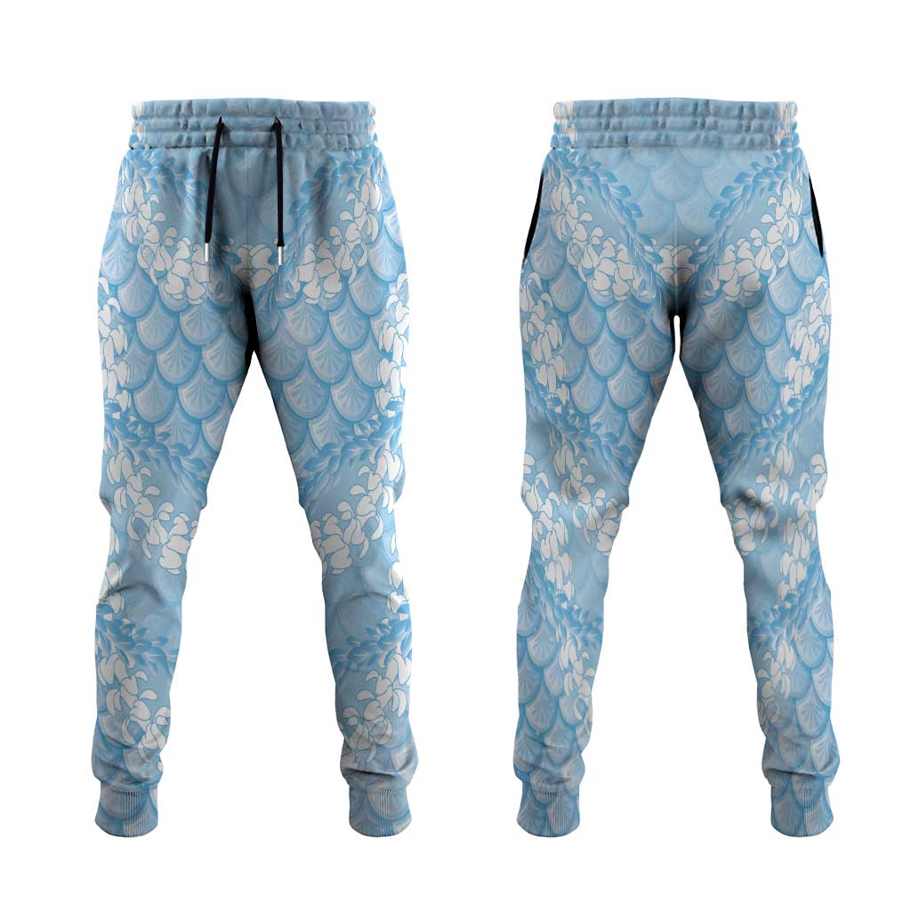 Baby Blue Mermaid Puakenikeni Maile Lei Jogger Pants