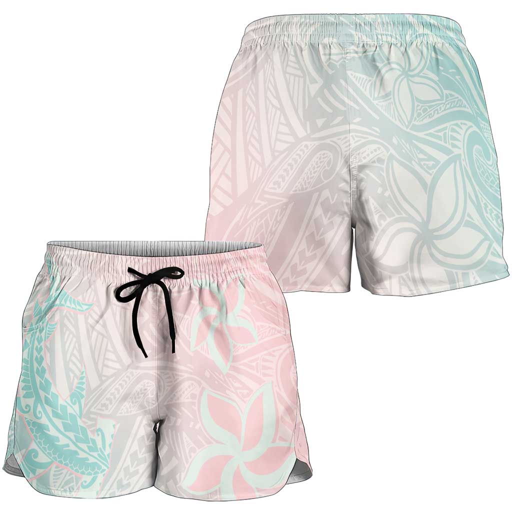 Baby Pink Gradient Polynesia Shorts for Women Hawaiian Tribal Hammerhead Shark Tattoo LT14 - Polynesian Pride