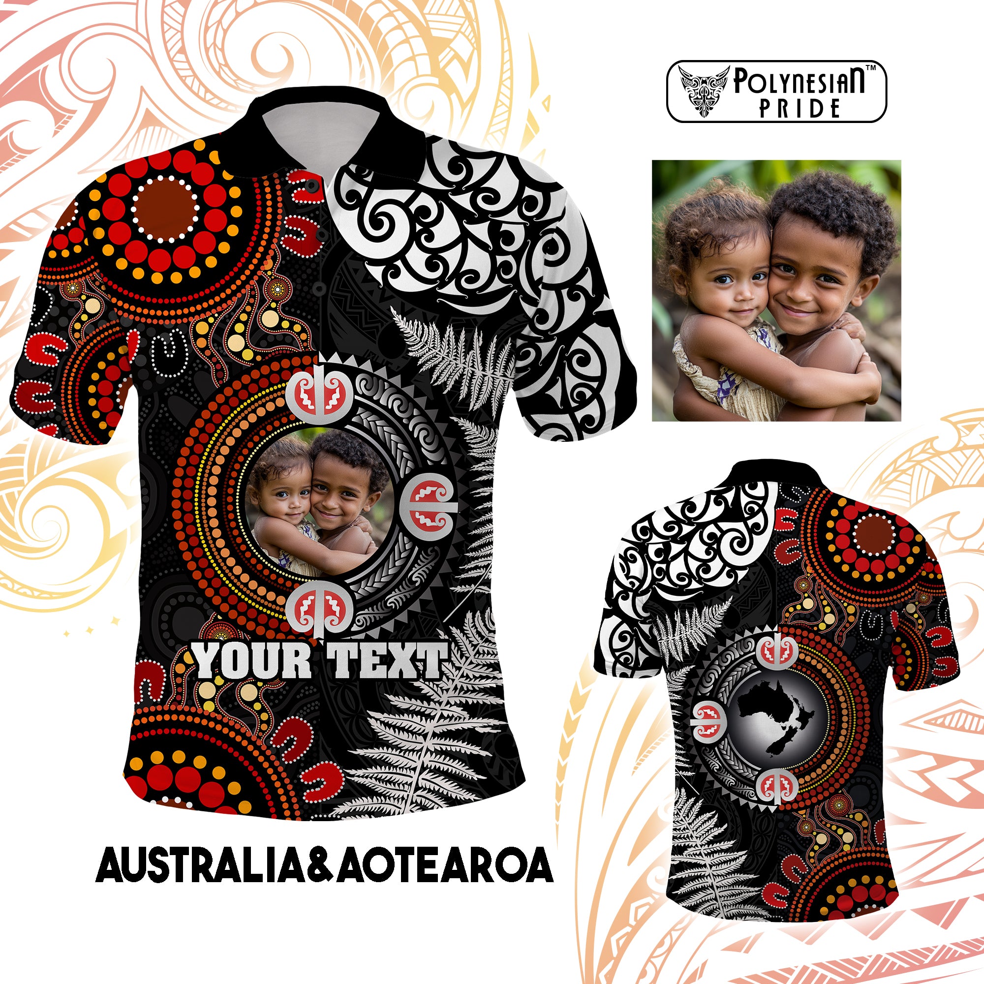 Custom Photo Australia and New Zealand Together Polo Shirt Aboriginal and Maori Art Tattoo CTM03