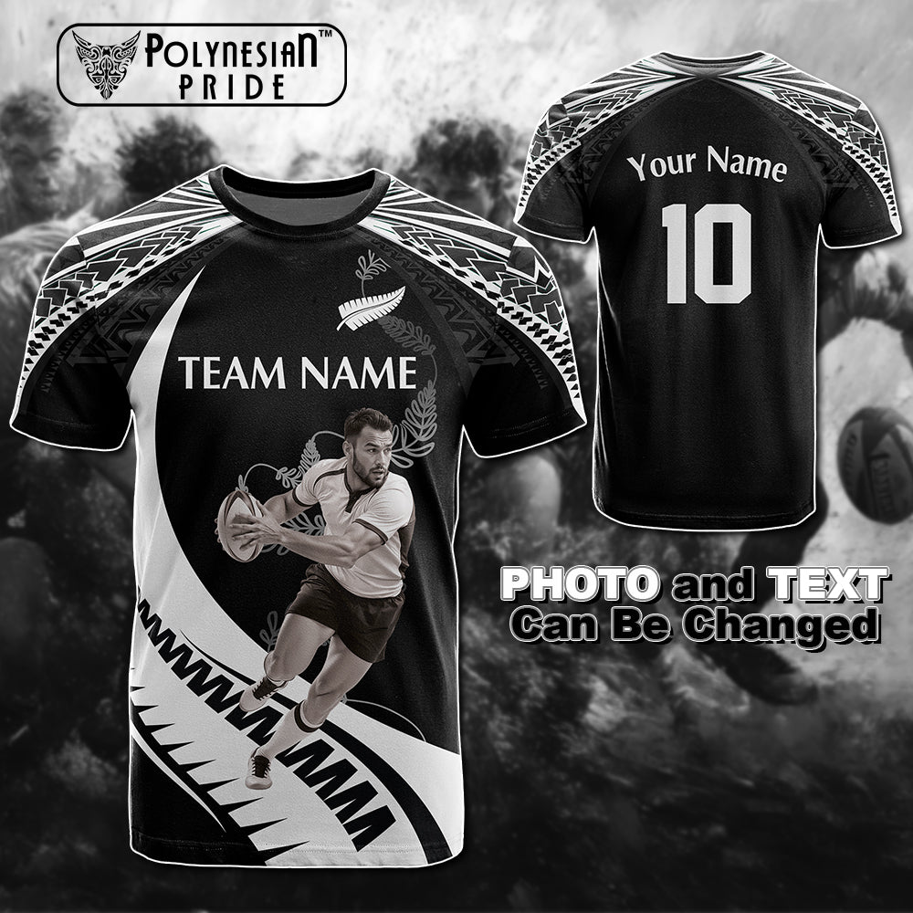 Custom Photo New Zealand Rugby-Aotearoa Armour Blacks Silver Ferns T Shirt CTM03