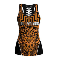 Basketball New Zealand Hollow Tank Top Gold Maori Ta Moko Indigenous LT9 Female Gold - Polynesian Pride