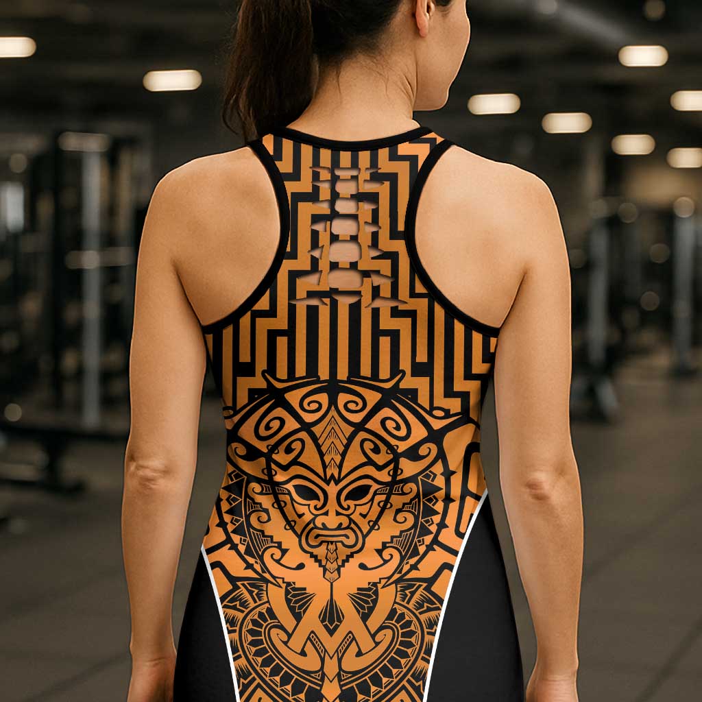 Basketball New Zealand Hollow Tank Top Gold Maori Ta Moko Indigenous LT9 - Polynesian Pride
