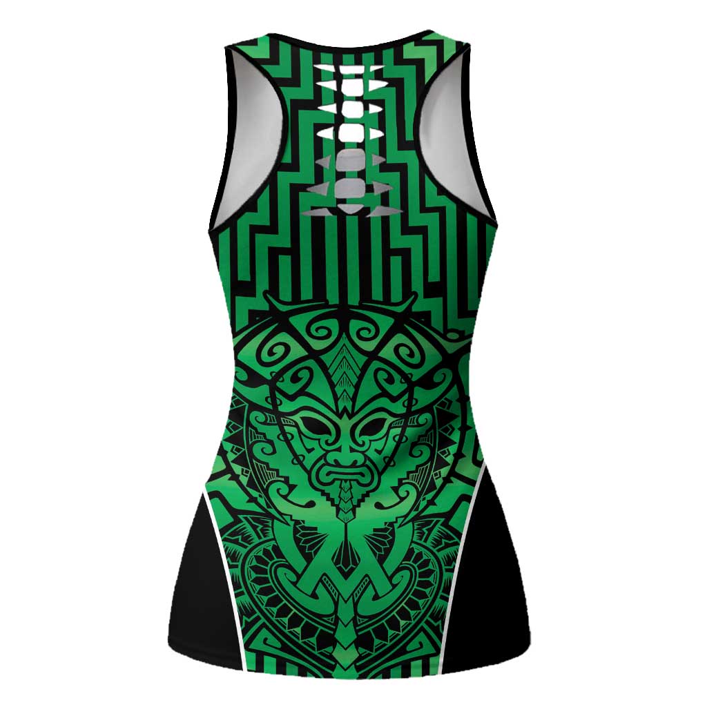 Basketball New Zealand Hollow Tank Top Green Maori Ta Moko Indigenous LT9 - Polynesian Pride