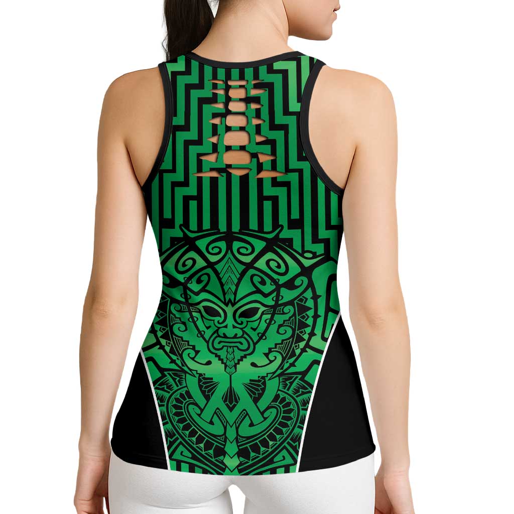 Basketball New Zealand Hollow Tank Top Green Maori Ta Moko Indigenous LT9 - Polynesian Pride