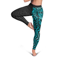 Basketball New Zealand Leggings Teal Maori Ta Moko Indigenous - Polynesian Pride