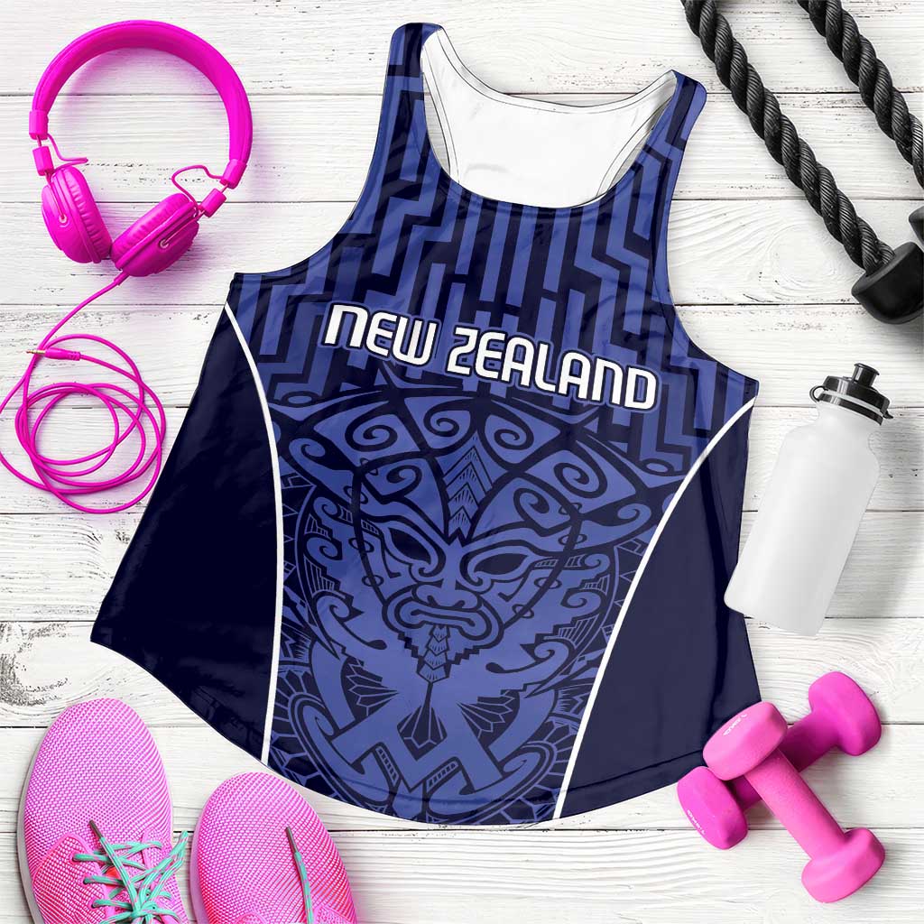 Basketball New Zealand Women Racerback Tank Blue Maori Ta Moko Indigenous LT9 Blue - Polynesian Pride