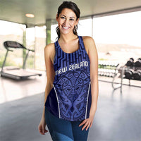 Basketball New Zealand Women Racerback Tank Blue Maori Ta Moko Indigenous LT9 - Polynesian Pride