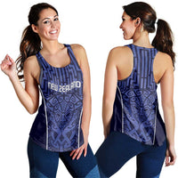 Basketball New Zealand Women Racerback Tank Blue Maori Ta Moko Indigenous LT9 - Polynesian Pride