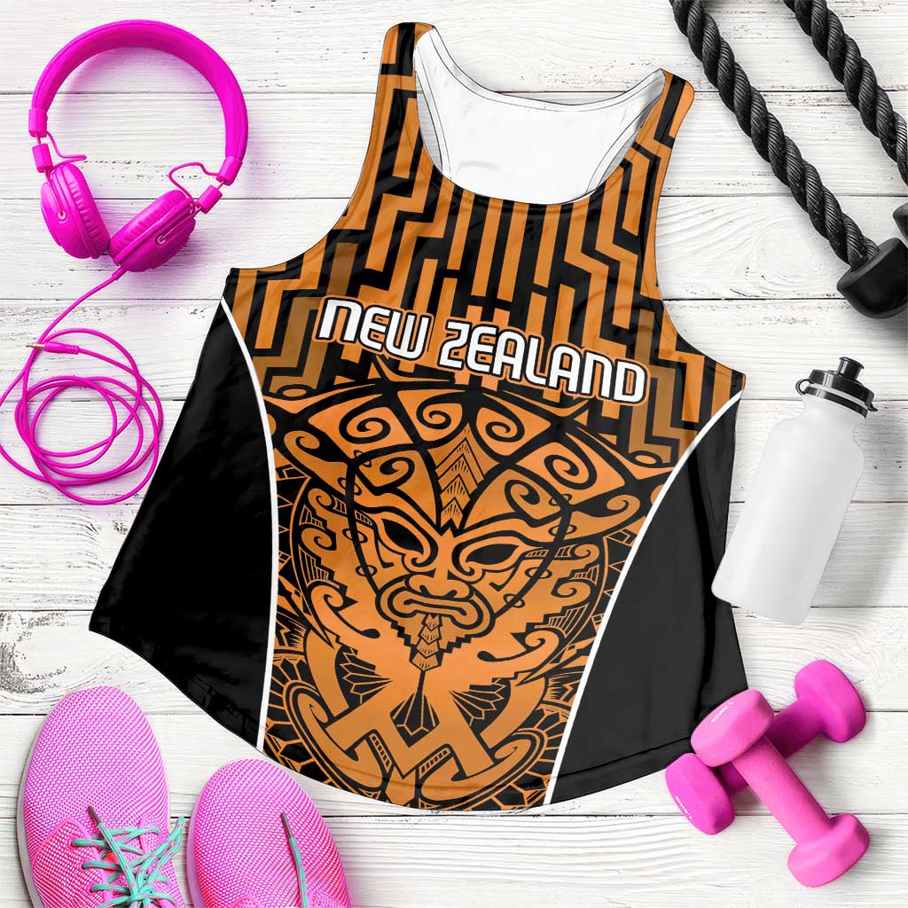 Basketball New Zealand Women Racerback Tank Gold Maori Ta Moko Indigenous LT9 Gold - Polynesian Pride