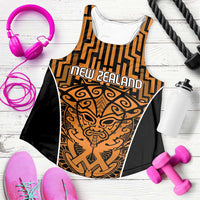 Basketball New Zealand Women Racerback Tank Gold Maori Ta Moko Indigenous LT9 Gold - Polynesian Pride