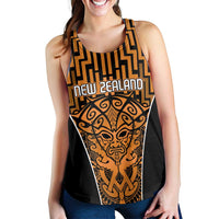 Basketball New Zealand Women Racerback Tank Gold Maori Ta Moko Indigenous LT9 - Polynesian Pride