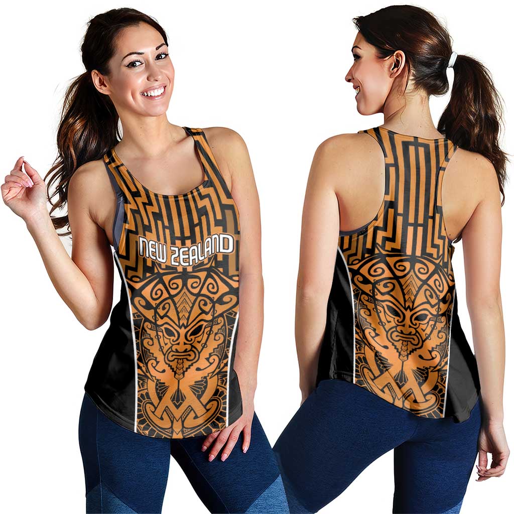 Basketball New Zealand Women Racerback Tank Gold Maori Ta Moko Indigenous LT9 - Polynesian Pride