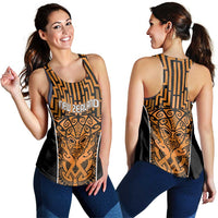 Basketball New Zealand Women Racerback Tank Gold Maori Ta Moko Indigenous LT9 - Polynesian Pride