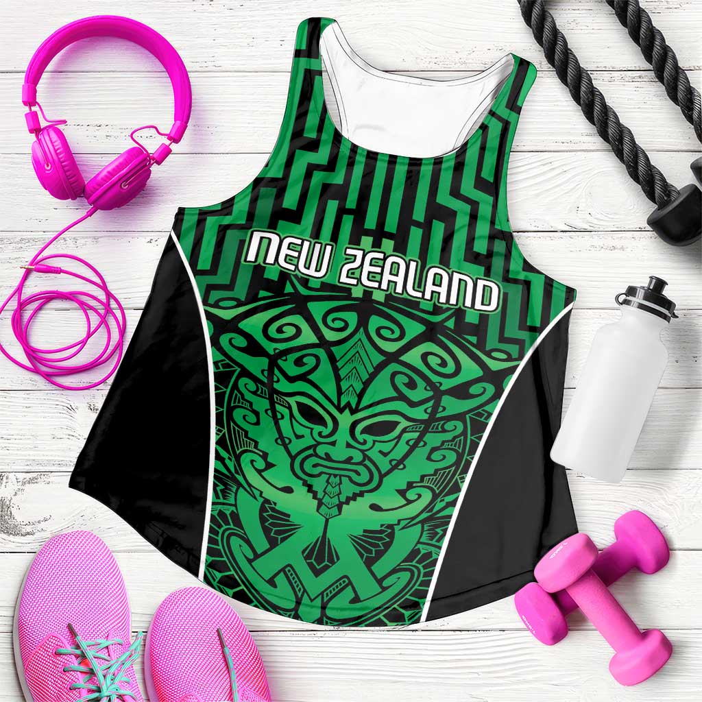 Basketball New Zealand Women Racerback Tank Green Maori Ta Moko Indigenous LT9 Green - Polynesian Pride