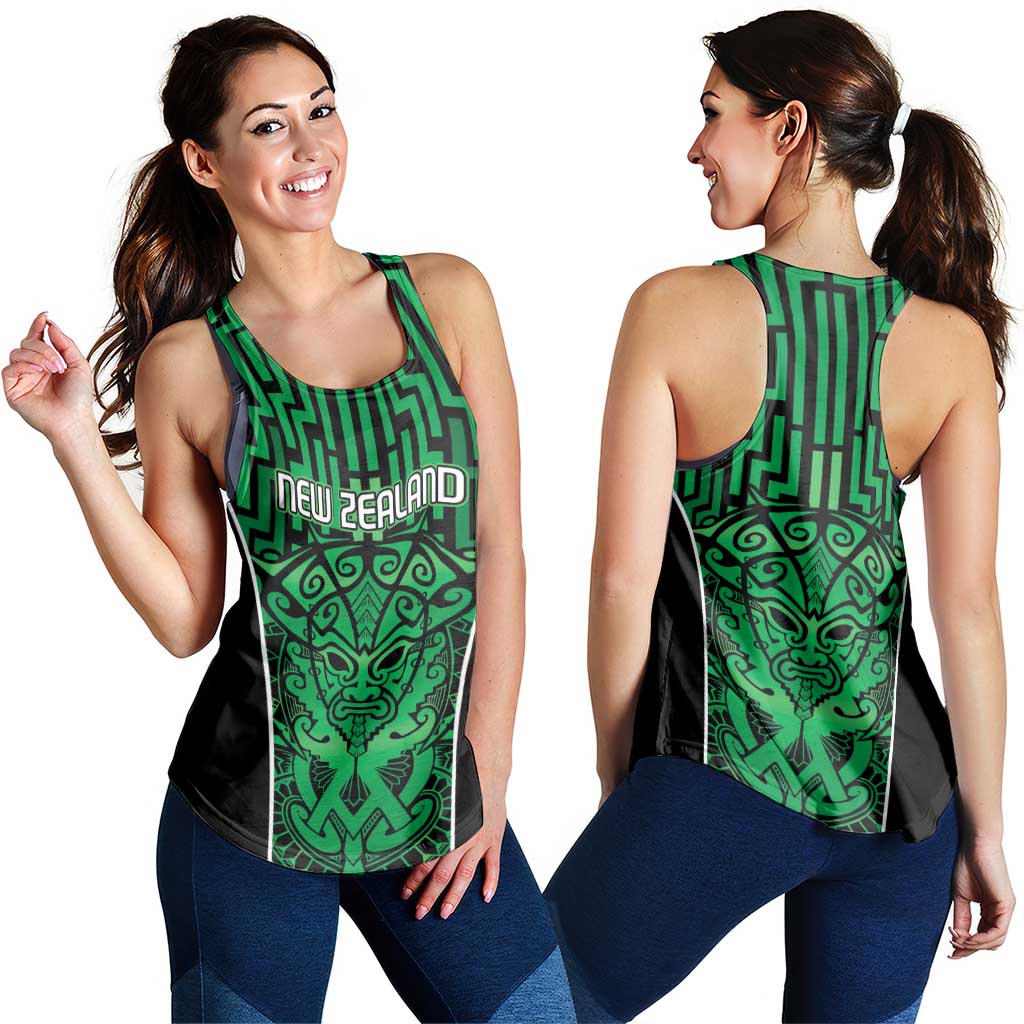 Basketball New Zealand Women Racerback Tank Green Maori Ta Moko Indigenous LT9 - Polynesian Pride