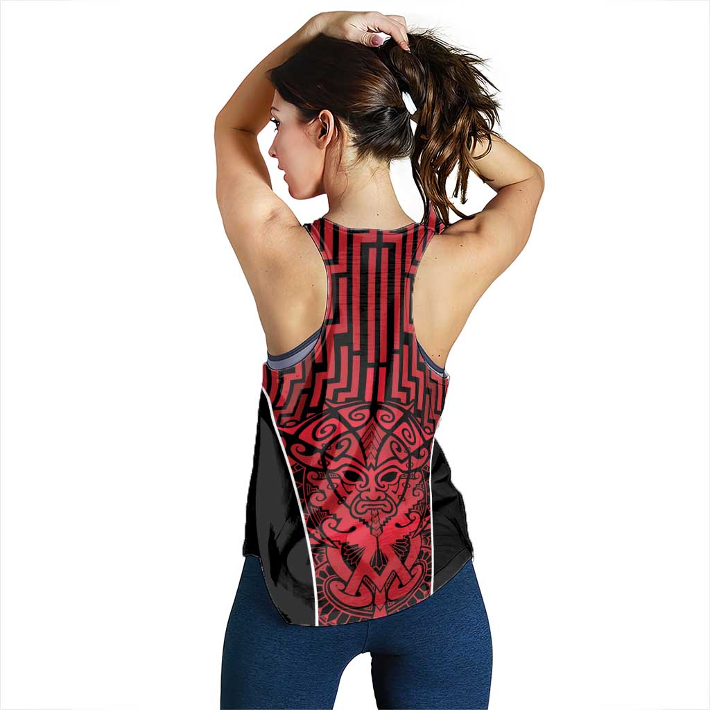Basketball New Zealand Women Racerback Tank Red Maori Ta Moko Indigenous LT9 - Polynesian Pride