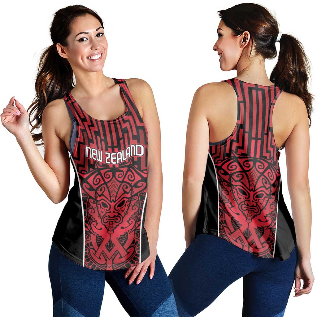 Basketball New Zealand Women Racerback Tank Red Maori Ta Moko Indigenous LT9 - Polynesian Pride