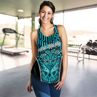 Basketball New Zealand Women Racerback Tank Teal Maori Ta Moko Indigenous LT9 - Polynesian Pride